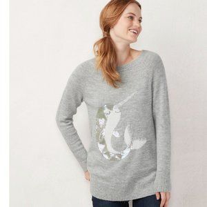 Narwhal Tunic Sweater Grey Sequins Size Large New